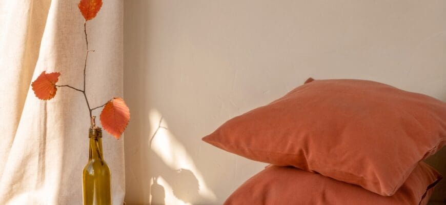 Cozy,Autumn,Home,Interior,Decor,,Warm,Terracotta,Red,Pillows,And